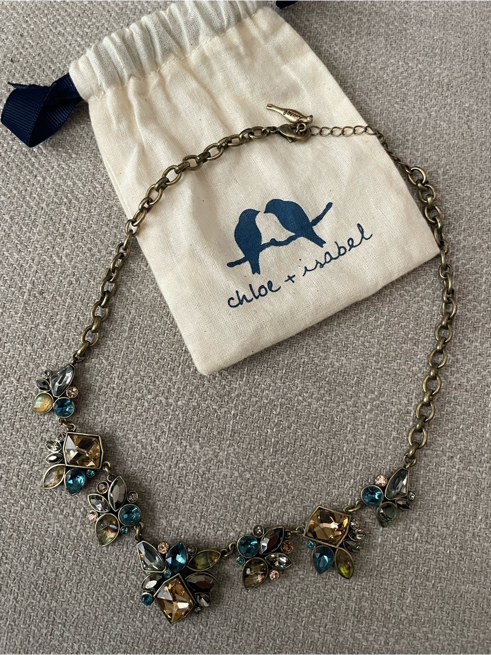 Chloe + Isabel Blue, Teal and Gold Crystal Floral Necklace